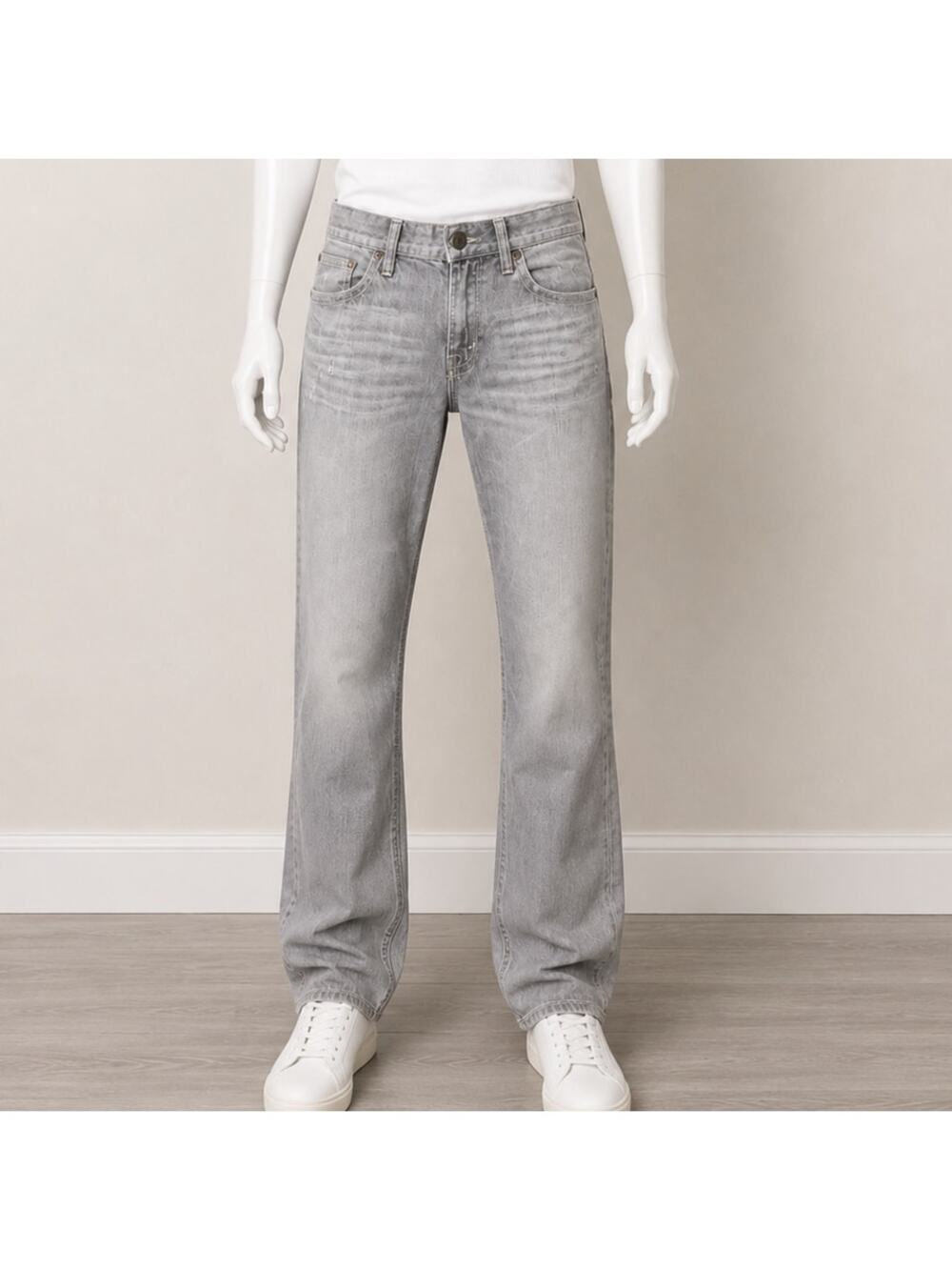 BKE Derek Straight Leg Jeans Mens 34x31 Gray Wash Distressed Faded Denim Casual